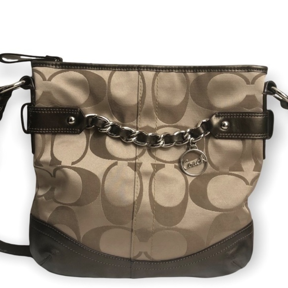 Coach y2k signature sateen brown khaki messenger bag f19730
